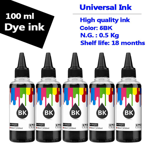 5 x 100ml Universal Dye Ink Kit Compatible For HP Canon Epson Brother