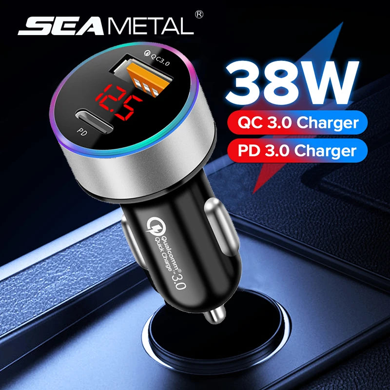 SEAMETAL Car Charger PD+USB QC3.0 38W Quick Charging Phone Charger