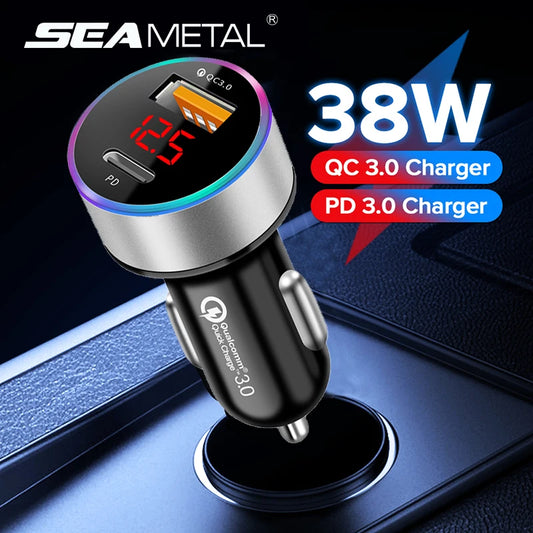 SEAMETAL Car Charger PD+USB QC3.0 38W Quick Charging Phone Charger