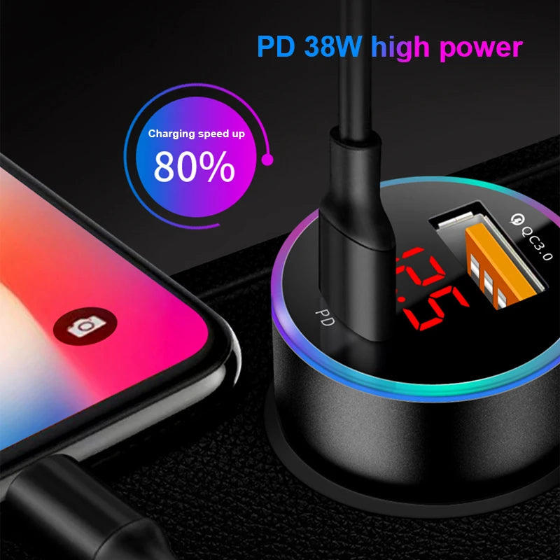 SEAMETAL Car Charger PD+USB QC3.0 38W Quick Charging Phone Charger