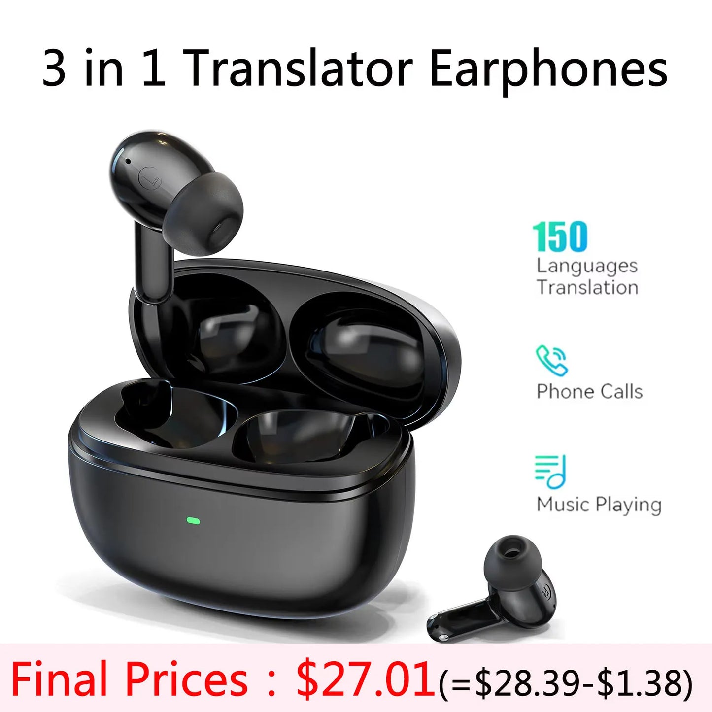 V17 Portable Translator Earphones 150 Languages Smart Instant Voice