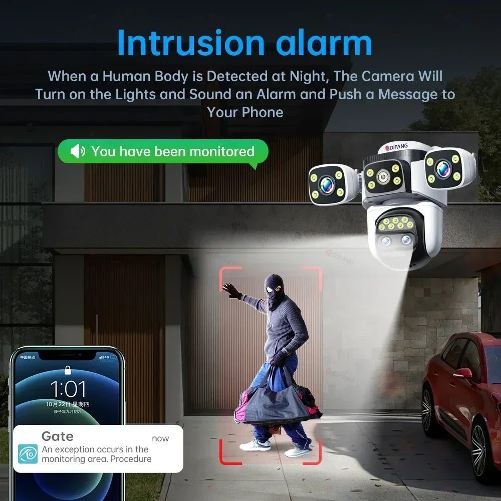 10K Outdoor 10X Optics Zoom WiFi6 Camera 20MP Four Screen Four Lens