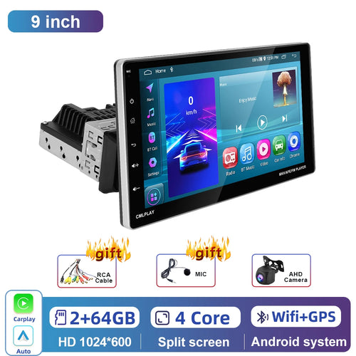 Podofo Car Stereo Radio 9'' 1din Android 13 Carplay Android auto Car