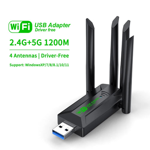 1200Mbps WiFi USB Adapter Dual Band 2.4G+5Ghz Wi-Fi Dongle 4 Antenna