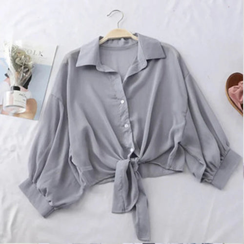 Casual Loose Hollow White Clothes Elegant Solid Color Tied Waist