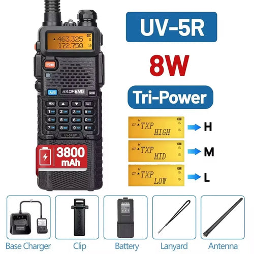 Baofeng Walkie Talkie UV 5R 5W 8W Dual Band Ham Two Way Radio Vhf Uhf