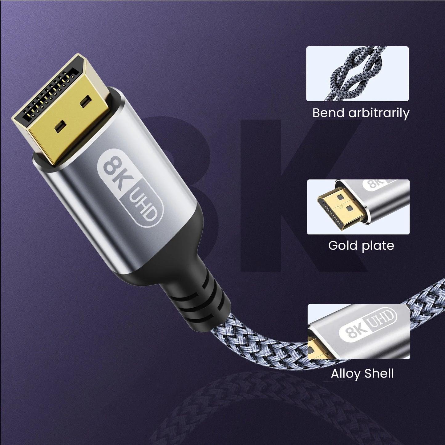 8K DP Cable DisplayPort Cable 1.4 High Speed Display Port Cord 8K@60Hz