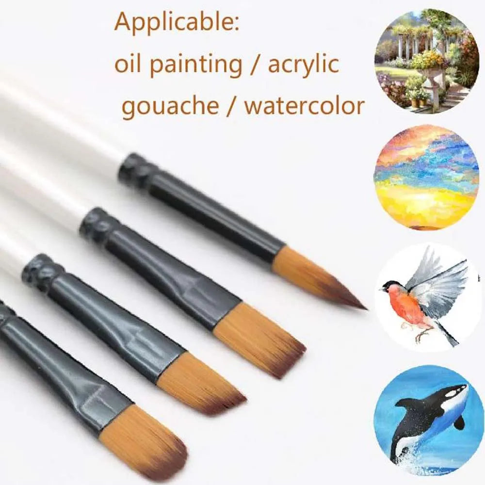 6PCS Wood Oil Brush, Acrylic Paint Brush, Flexible Bristles,