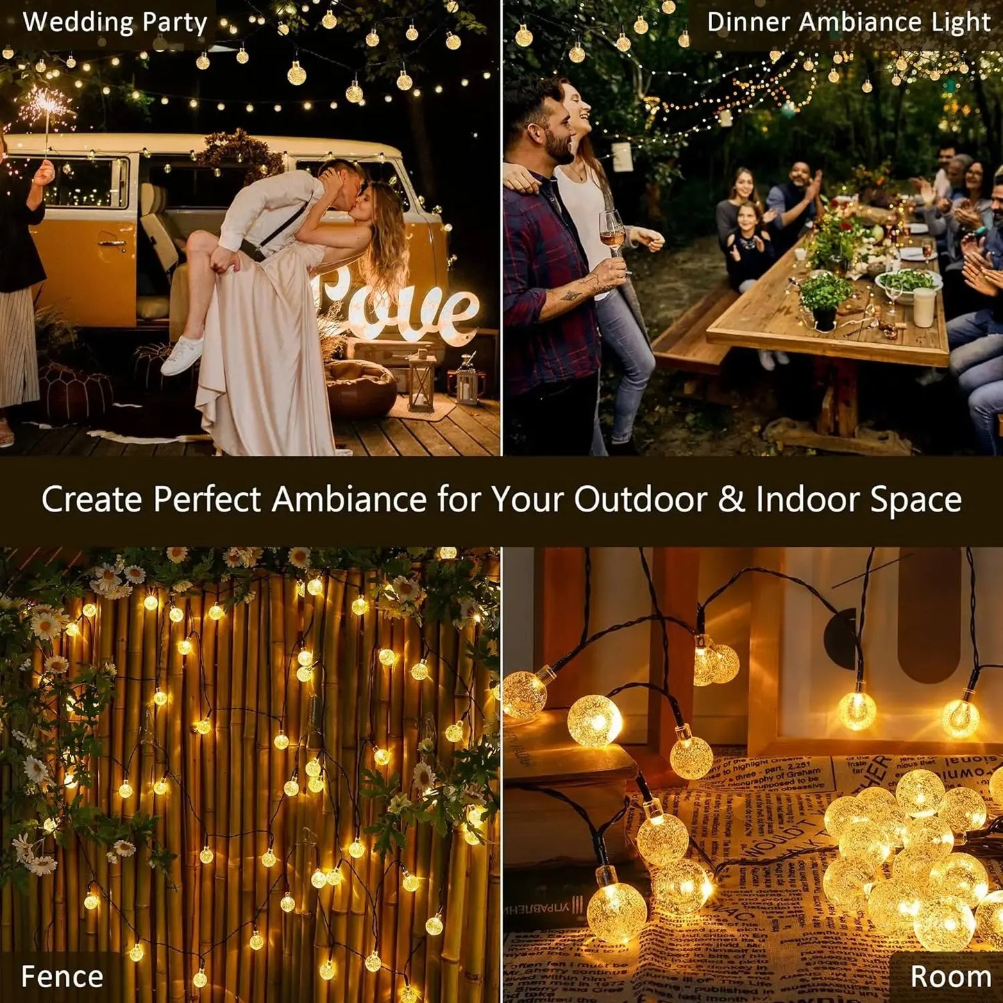 1pc Solar Crystal Ball Fairy String Lights 5M20L Outdoor Waterproof