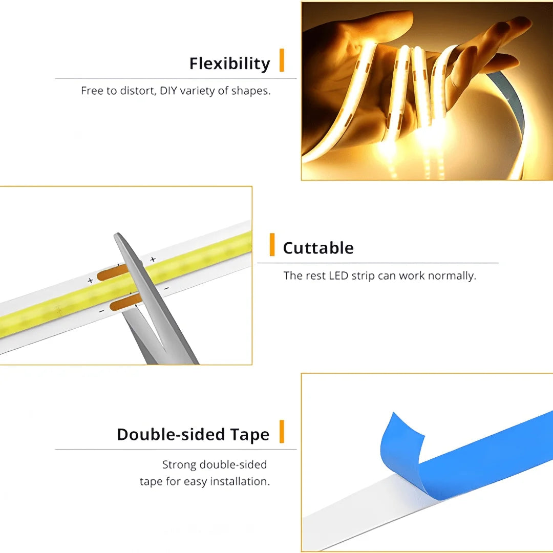 LED COB Light Strip Touch Dimmer Flexible Diode Tape 5V USB Linear