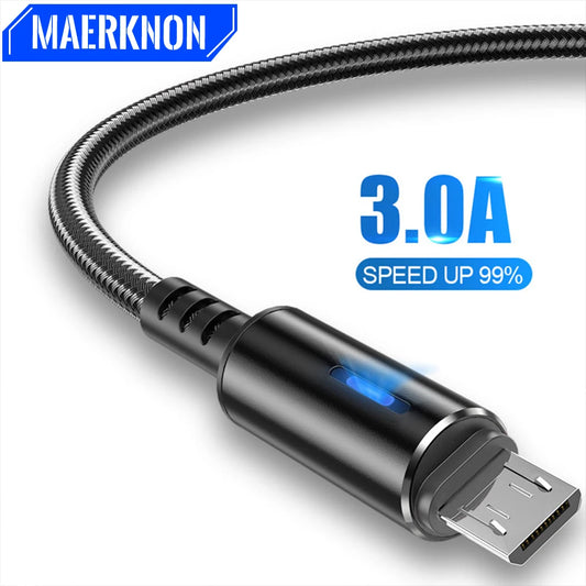Micro USB Cable Fast Charging Universal 3A Microusb LED Lights For