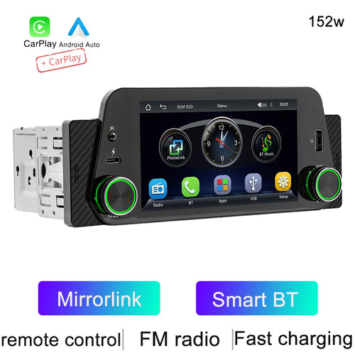 BQCC 1din 5" HD Touch Screen wired/wireless Android Auto carplay Car