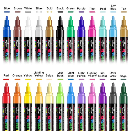 12/18/24Pcs/Set Acrylic Graffiti Pens for Fabric, Canvas, Rock, Glass,