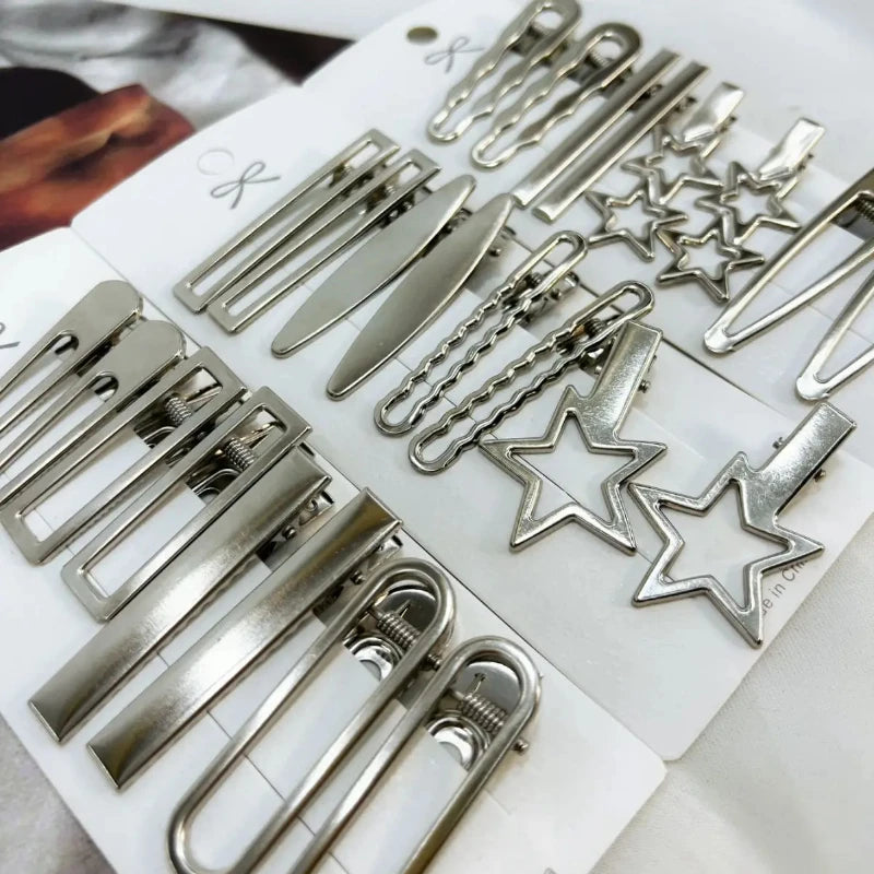 24Pcs Silver Y2k Hair Clips for Women Elegant Metal Duckbill Clip