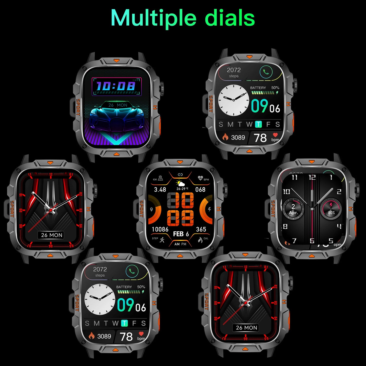 2024New Rugged Military Fitness Smart Watch Men For Android Xiaomi IOS