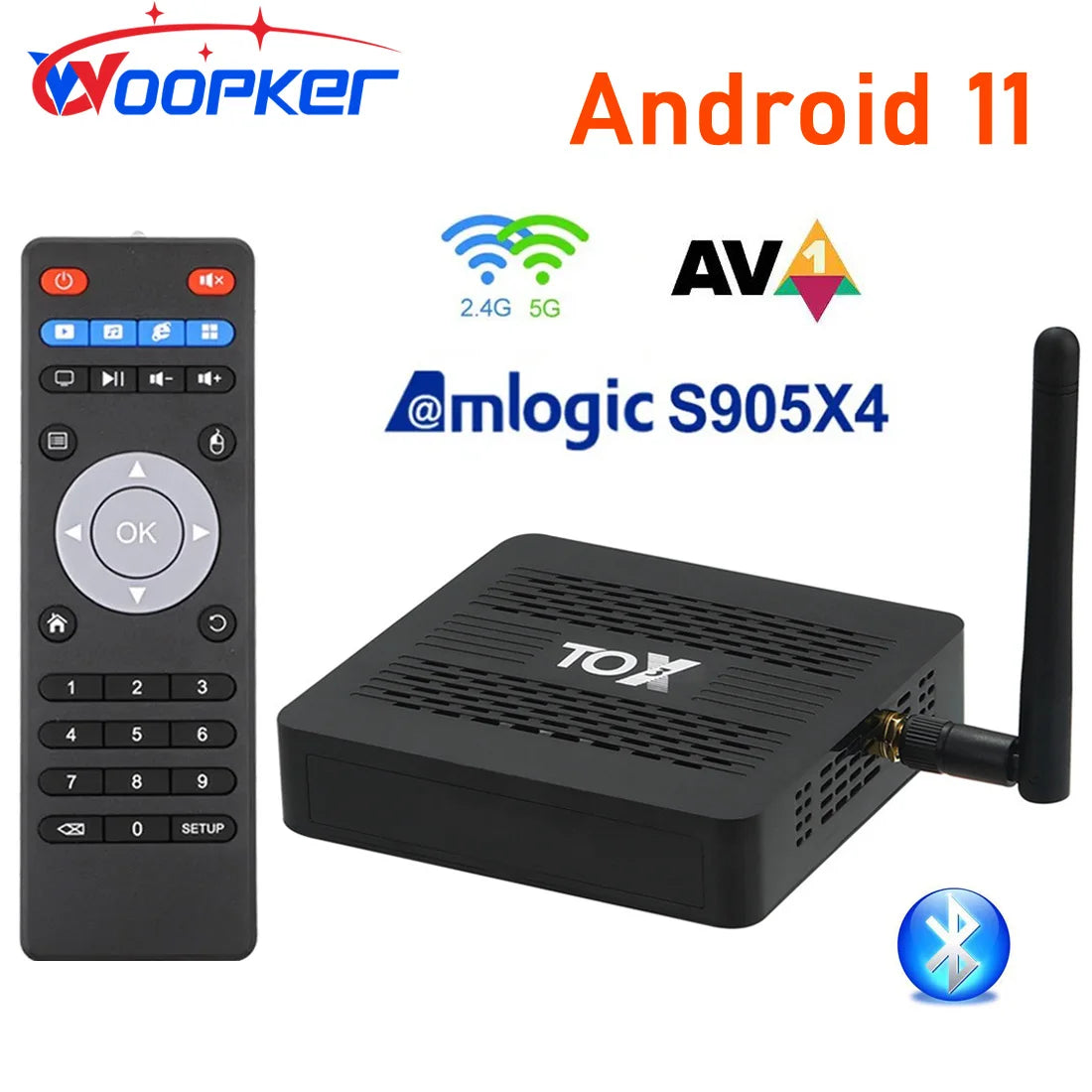 Woopker TOX3 TV BOX Amlogic S905X4 TVBox Android 11 4GB/32GB 2T2R