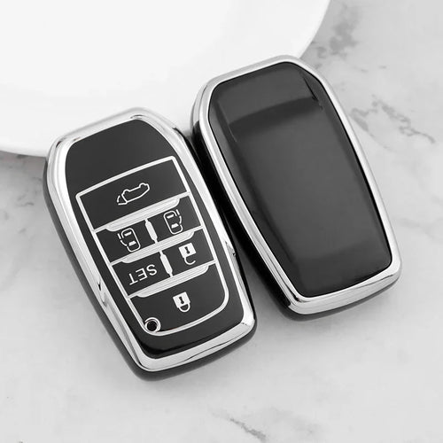 Silver Tpu Car Key Case Cover Shell for Toyota Fortuner Rav4
