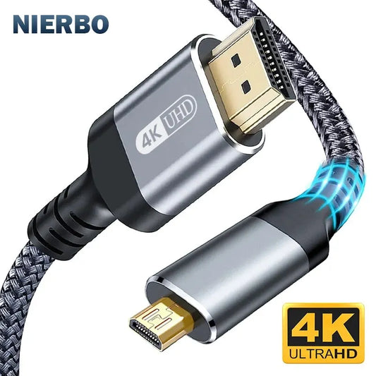 NIERBO Micro HDMI to HDMI Cable Male to Male Braided Cord Adapter 2.0