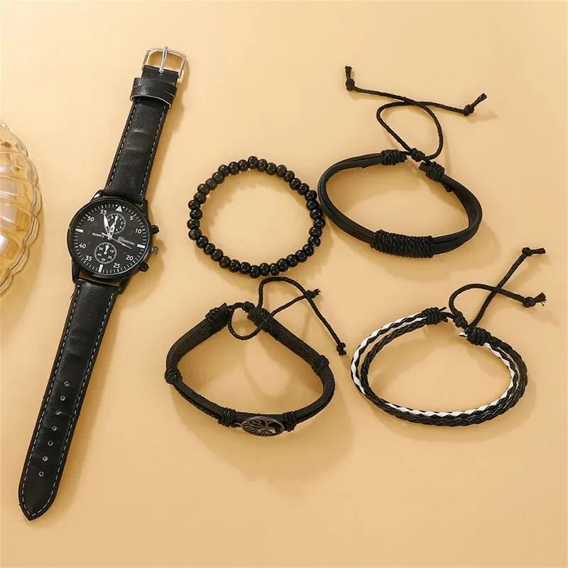 5PCS Set Fashion Mens Sports Watches Man Business Quartz Wristwatch