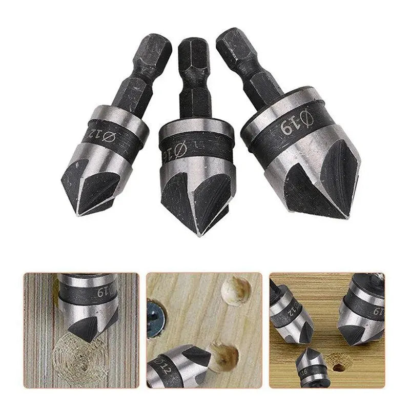 3PC Hexagonal Shank 90 Degree Black Five Blade Chamferer 12/16/19mm