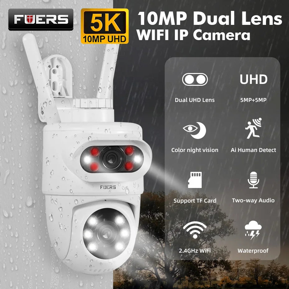 FUERS 5K 10MP Dual Lens IP Camera Tuya Smart Home Security Auto