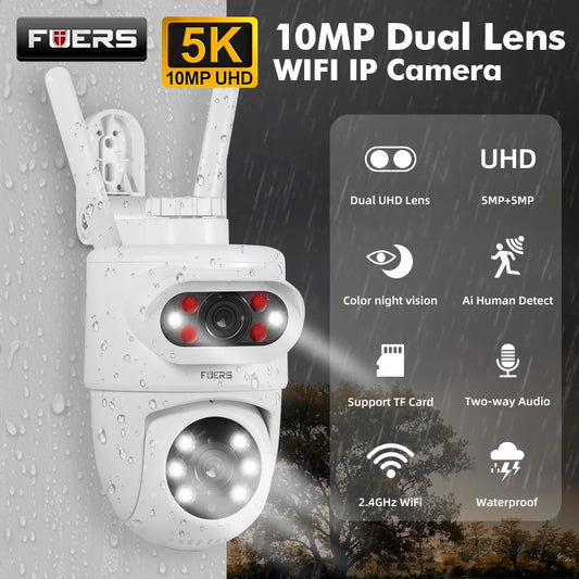 FUERS 5K 10MP Dual Lens IP Camera Tuya Smart Home Security Auto