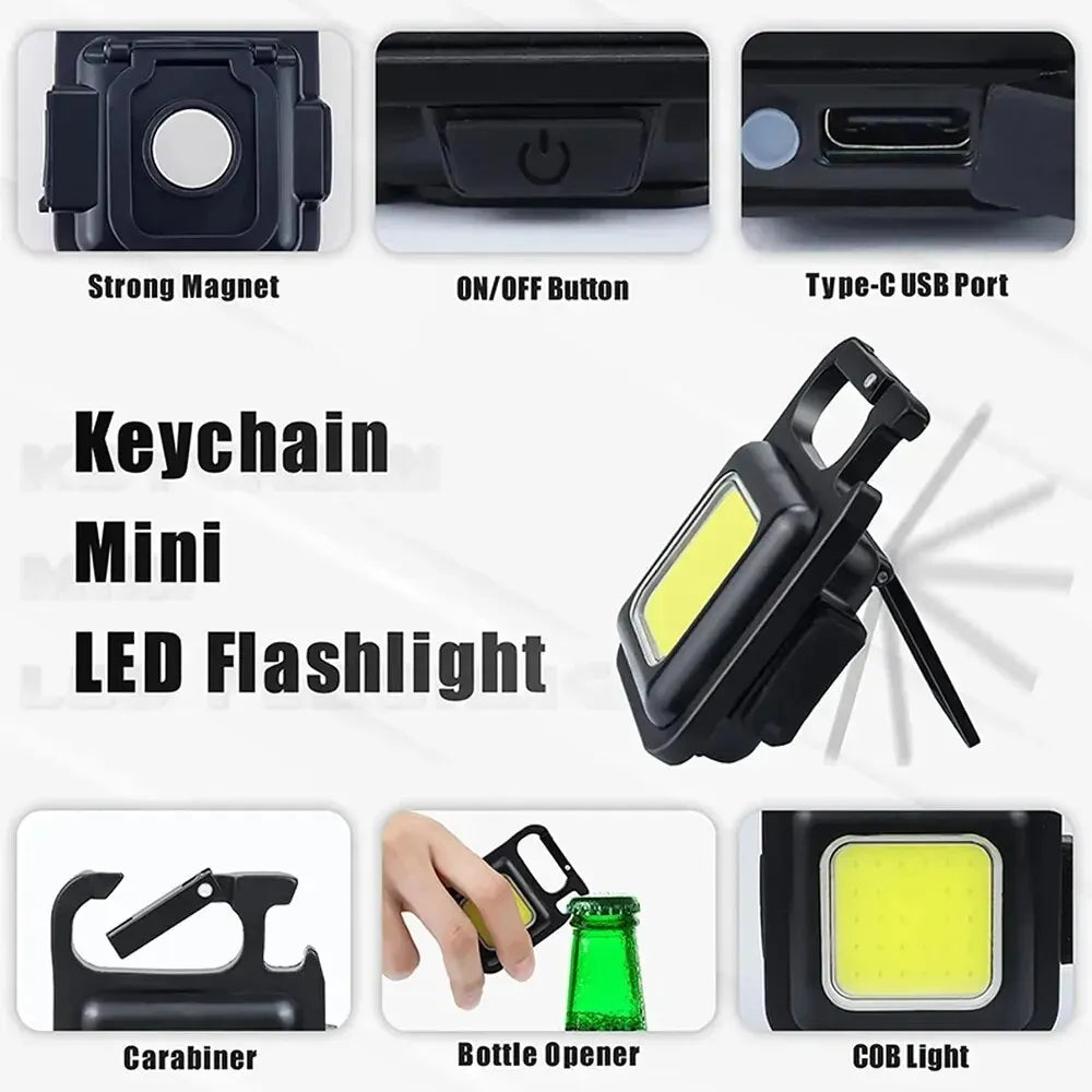 Mini LED Flashlight Keychain Aluminium Alloy Portable COB Camping