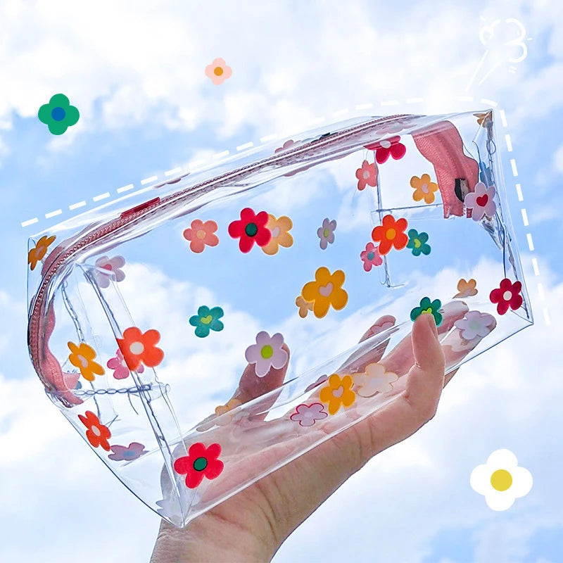 Cute Flower Transparent Pencil Case PVC Pencil Bag Large Capacity