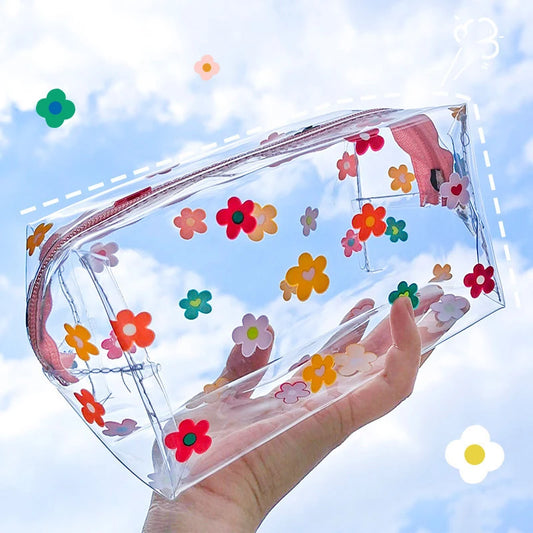 Cute Flower Transparent Pencil Case PVC Pencil Bag Large Capacity