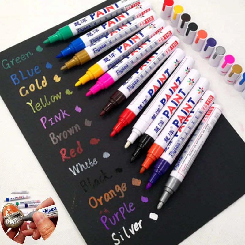 12 Color White Waterproof Rubber Permanent Paint Marker Drawing Car