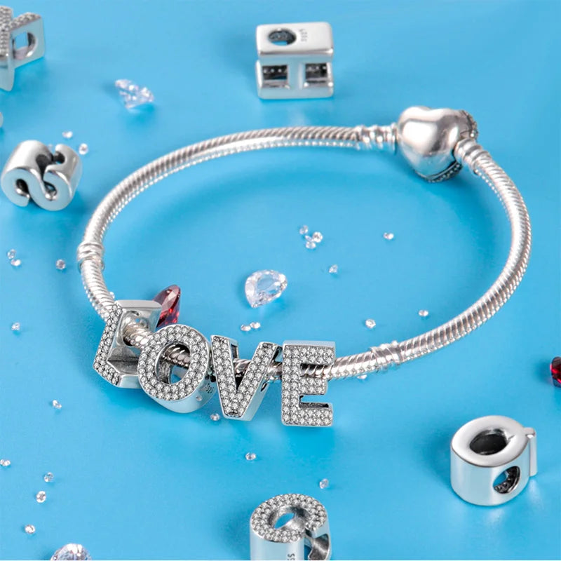 26 Letters Charm Beads Fit For Pandora 925 Sterling Silver Bracelet