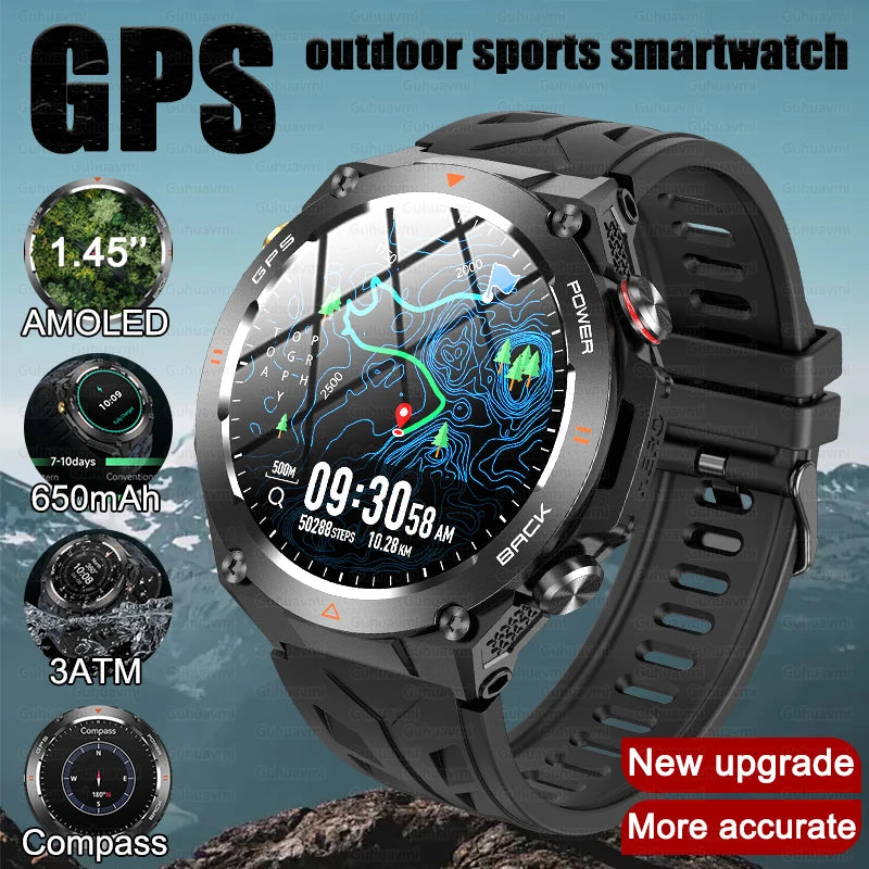 2024New Outdoor Military GPS Smart Watch Men AMOLED Screen Heart Rate