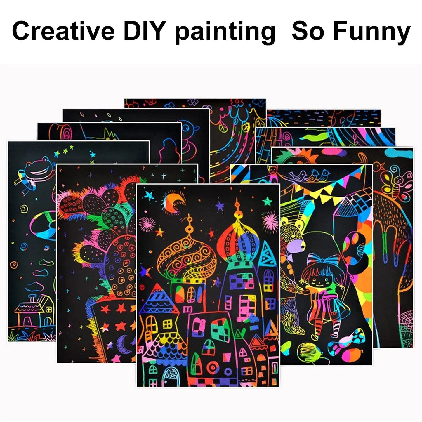 2 Pack Rainbow Scratch Paper Children's Art Book Black DIY Rainbow Art