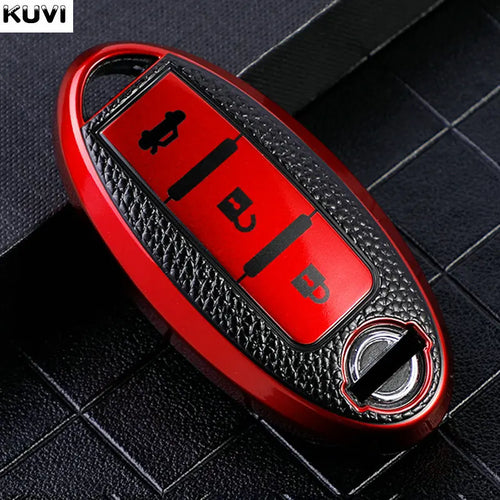 Leather TPU Car Key Case Cover for Nissan Leaf Micra Qashqai J11 J10 X