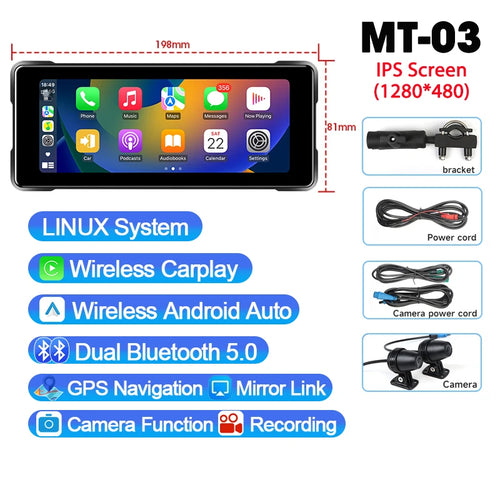 5/7 inch Carplay Motorcycle DVR GPS Navigation Wireless Carplay