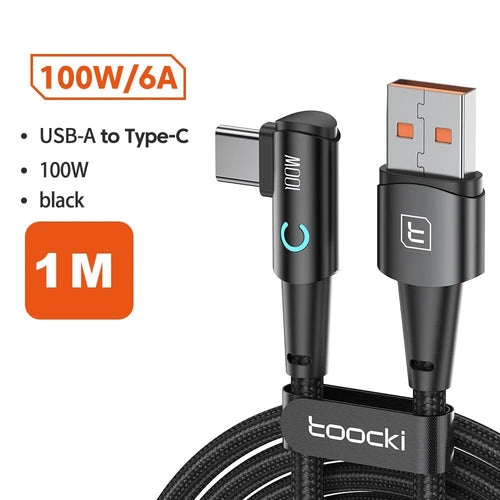 Toocki 6A USB C Cable 90 Degree For OPPO 100W Fast Charging Cord For