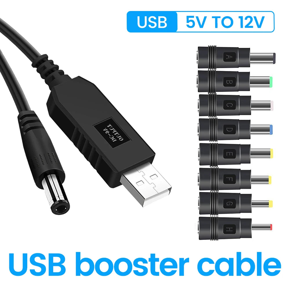 USB to DC Power Cable 5V To 12V Boost Converter 8 Adapters USB to DC