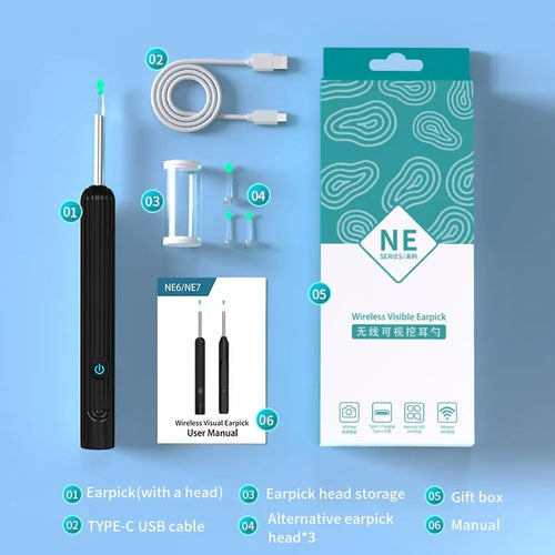 Smart Visual Ear Cleaner with Camera 1296P Ear Sticks USB C Charging