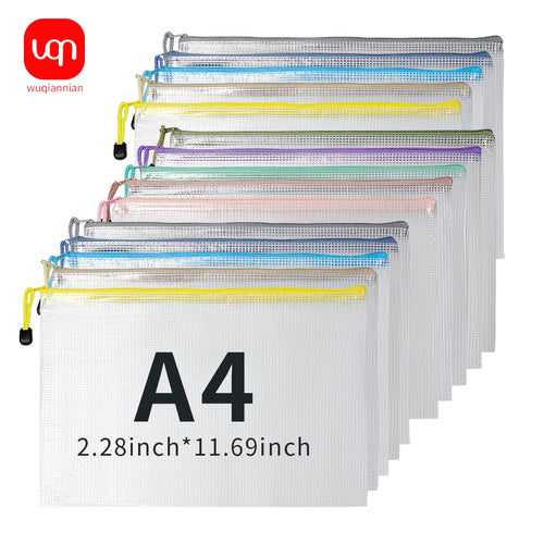 10pcs transparent zip A4 plastic mesh waterproof storage bag for