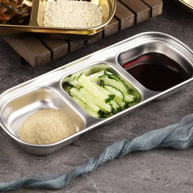 304 Stainless Steel 3-compartment Dip Tray Seasoning Sauce Seasoning