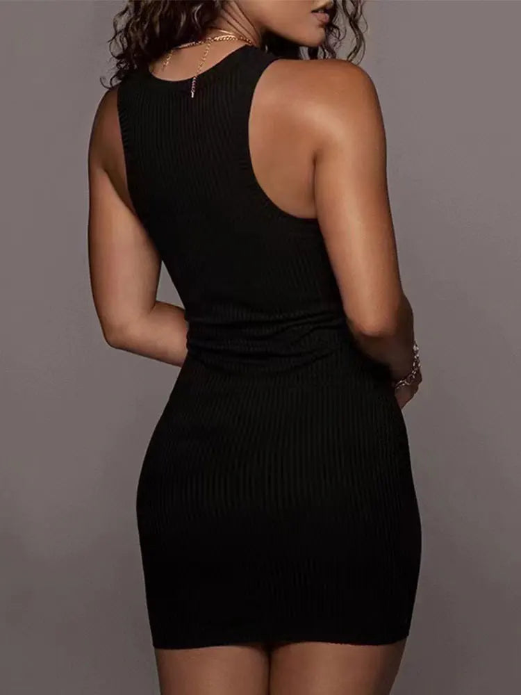 Black Ribbed Bodycon Summer Dress Sexy Vest Sleeveless Vest Club Party