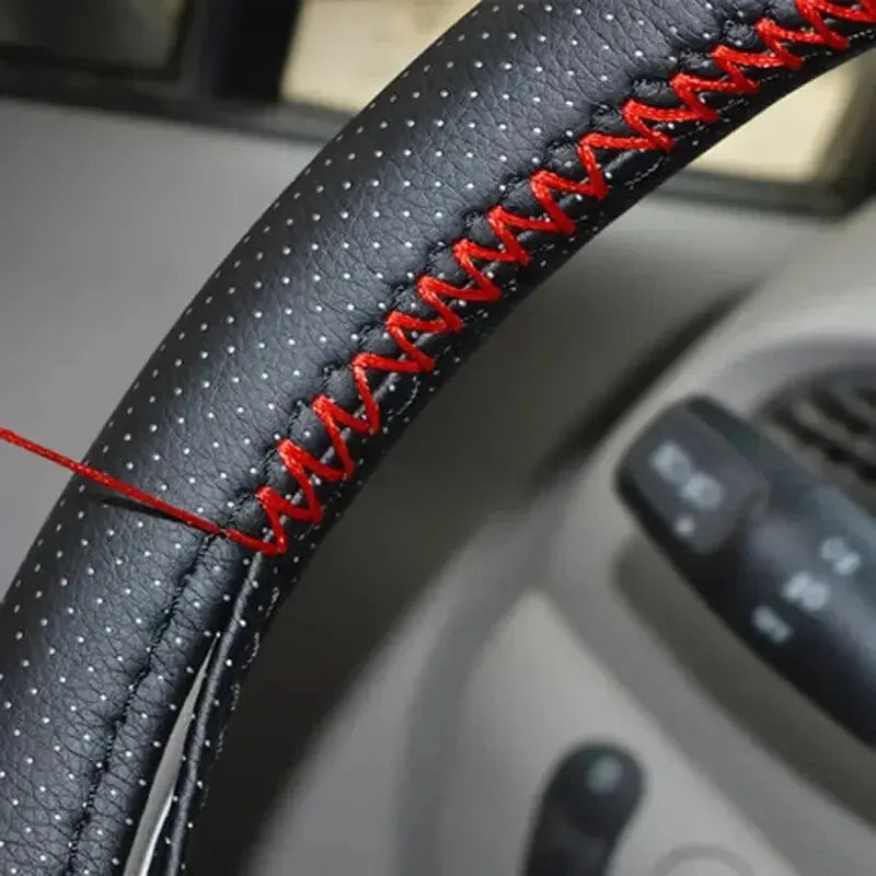 Universal Leather Car Steering Wheel Stitch On Wrap Cover Fit for 38cm