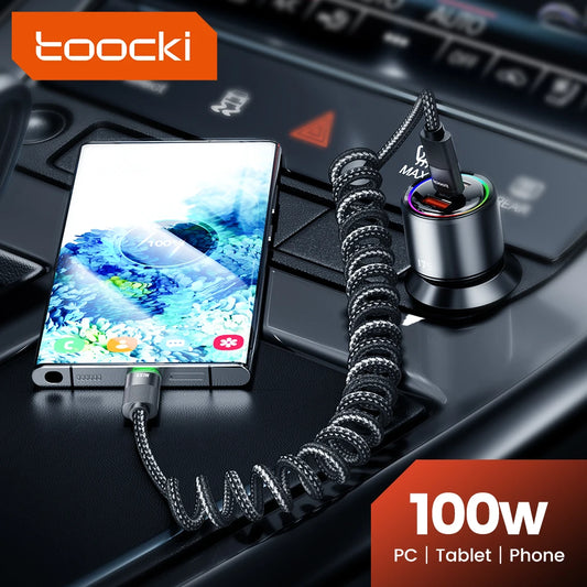 Toocki 5A100W Type C To Type C Cable Spring Retractable Car Phone