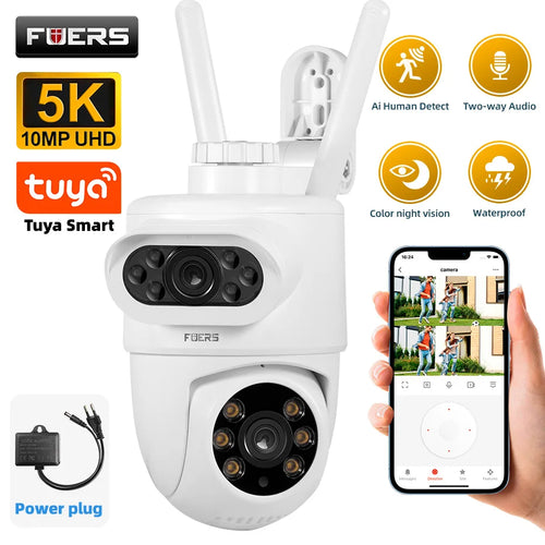 FUERS 5K 10MP Dual Lens IP Camera Tuya Smart Home Security Auto