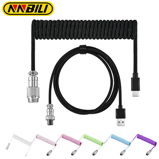 NNBILI Mechanical Keyboard Coiled Cable Wire Type C USB Port Aviator
