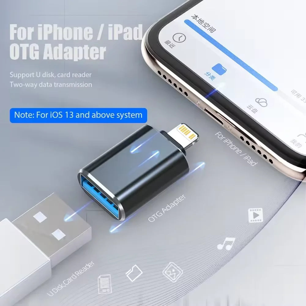 USB 3.0 OTG Adapter for IPhone 14 13 12 11 Pro XS Max XR X 8 Plus 7 6s