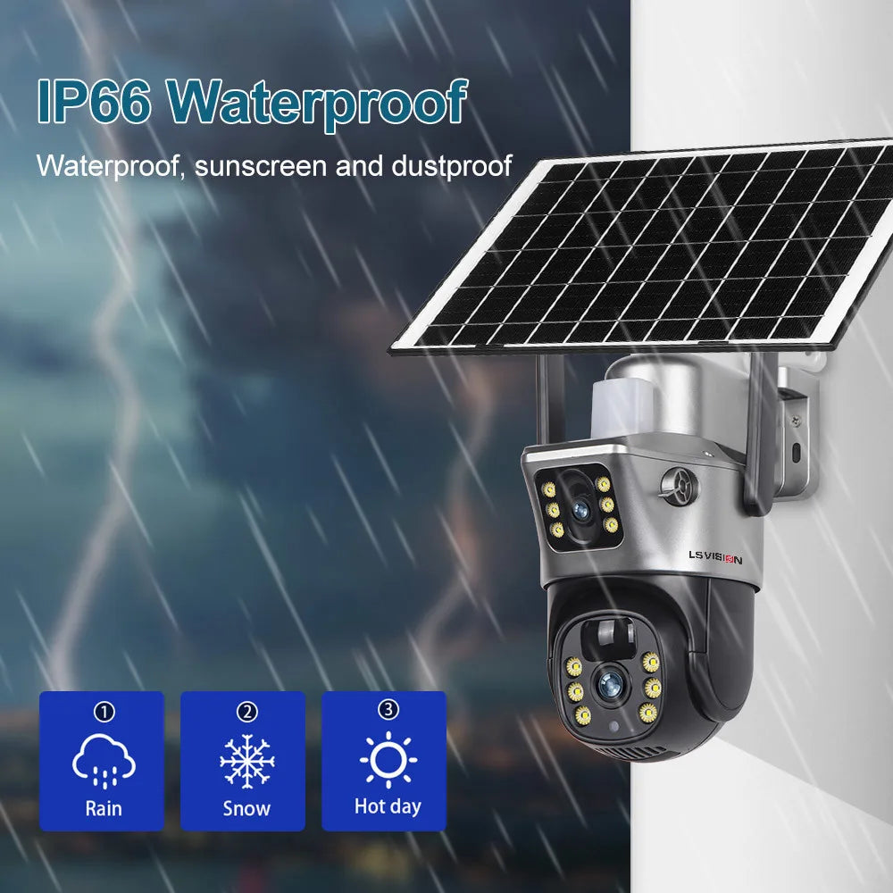 LS VISION 4K Solar Camera 8MP 4G SIM Card Dual Lens Screen Wifi