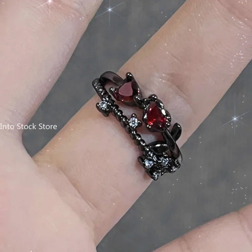 Vintage Red Enamel Cross Open Rings For Women Men Punk Hip Hop