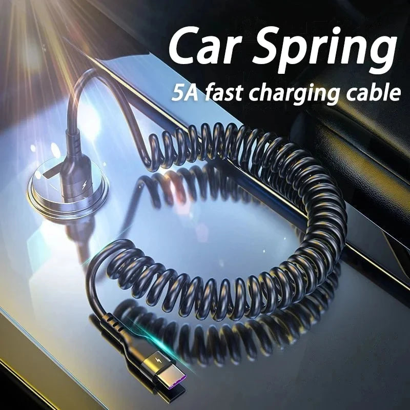66W Fast Charging Spring Pull Telescopic 5A USB-A Typec Data Cable