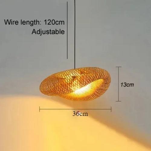 Bamboo Hand Weaving Pendant Light 40cm Hanging LED Ceiling Lamp